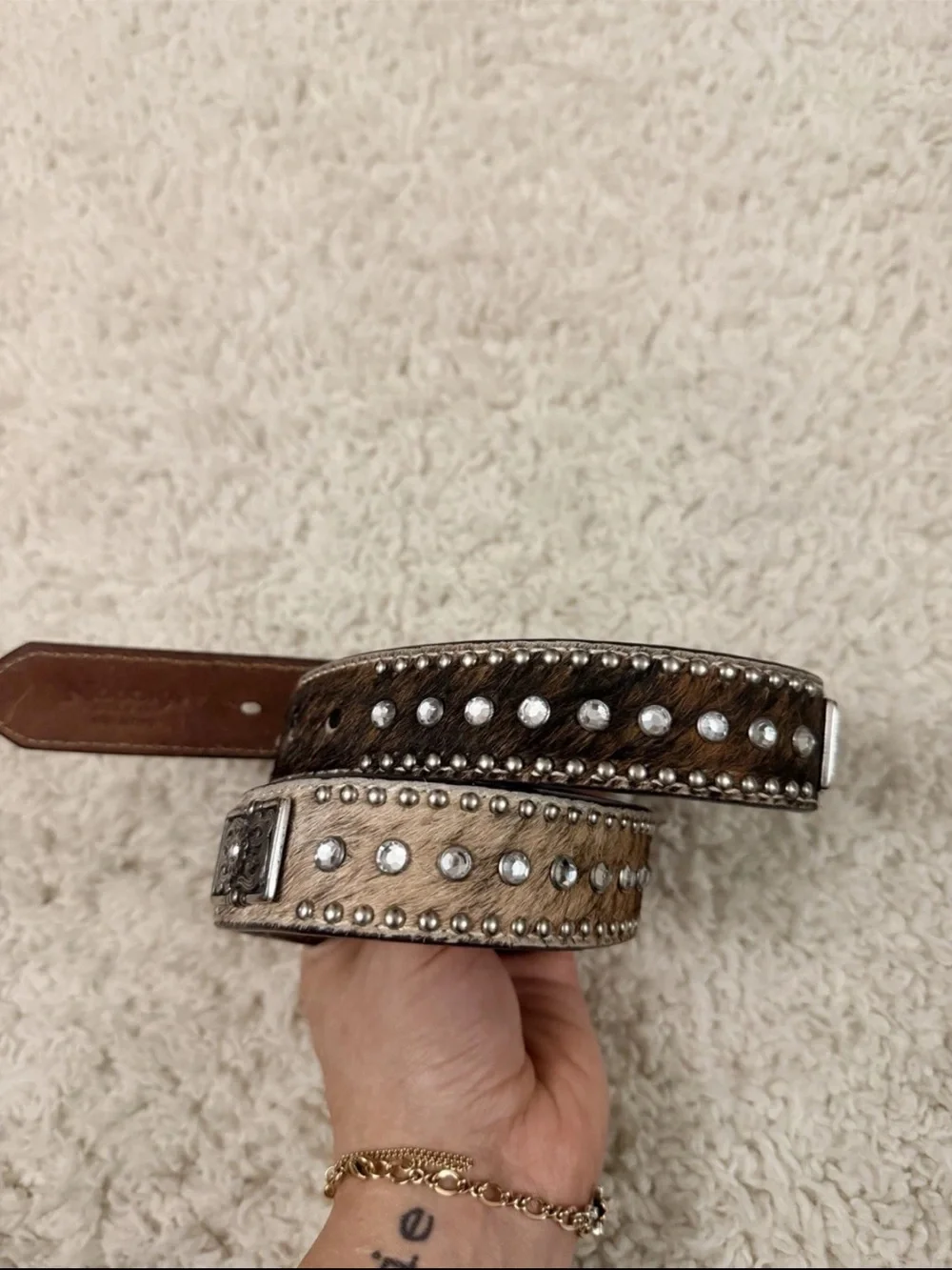 Studded Leather Men’s Belt - Brown & Tan